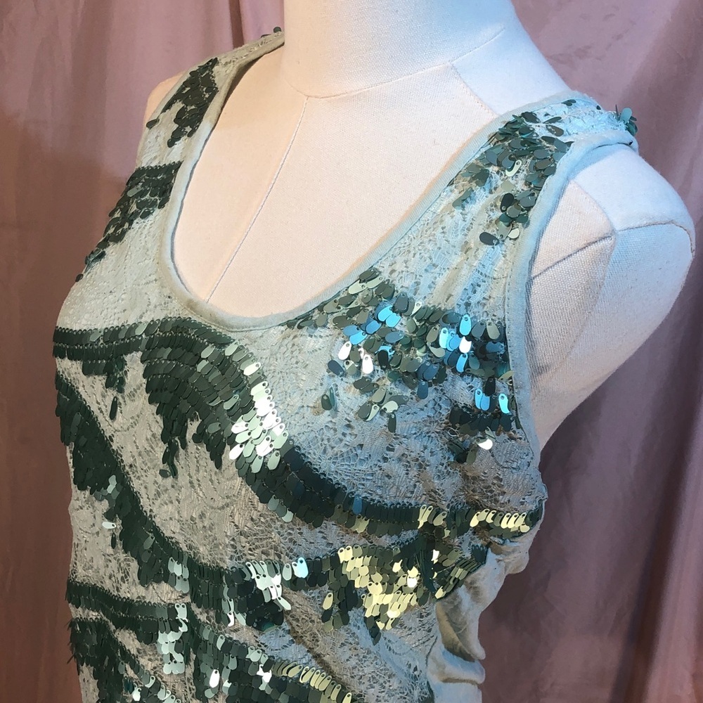 Rue21 Green Sequin Tank Top Size Medium Large